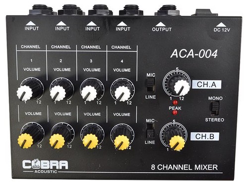 Channel line mic mixer - 8-channel, &